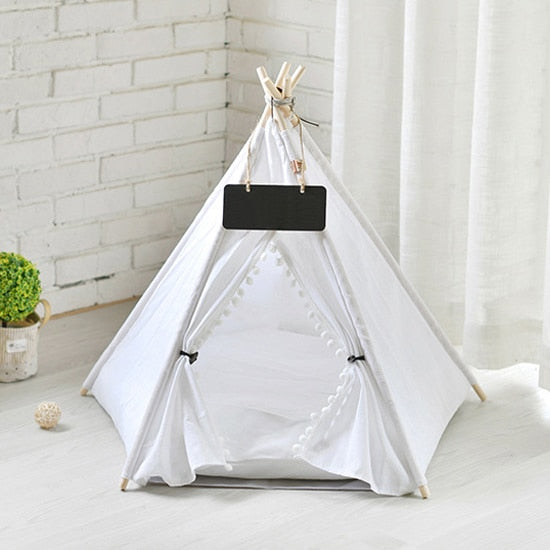 Pet Tent House Dog Bed Portable Removable Washable Teepee Puppy Cat Indoor Outdoor Kennels Cave with Cushion and Blackboard