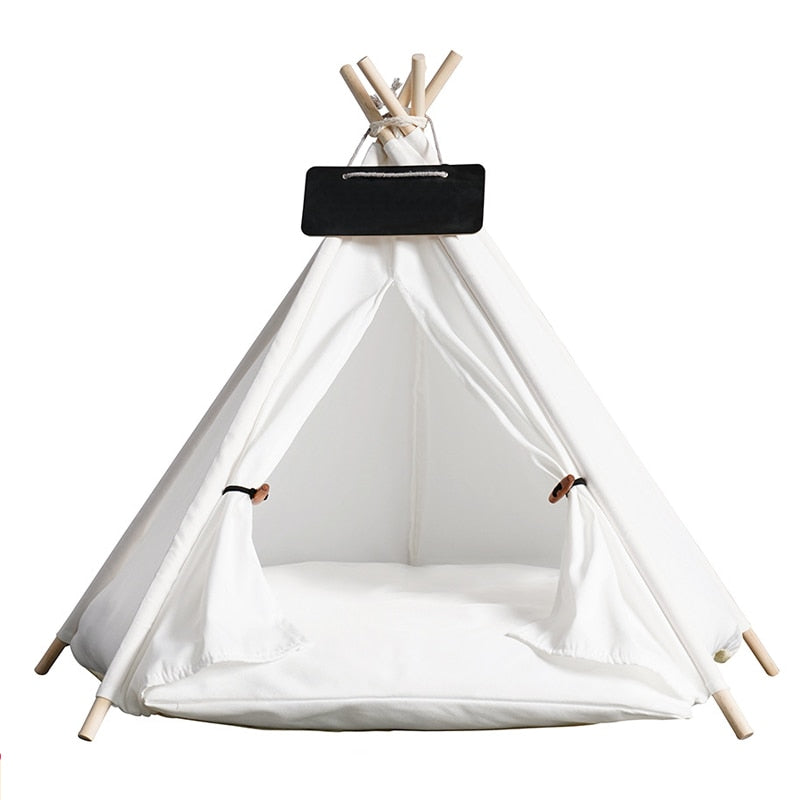 Pet Tent House Dog Bed Portable Removable Washable Teepee Puppy Cat Indoor Outdoor Kennels Cave with Cushion and Blackboard