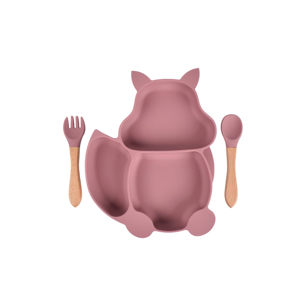 Pink Silicone Plate And Utensils