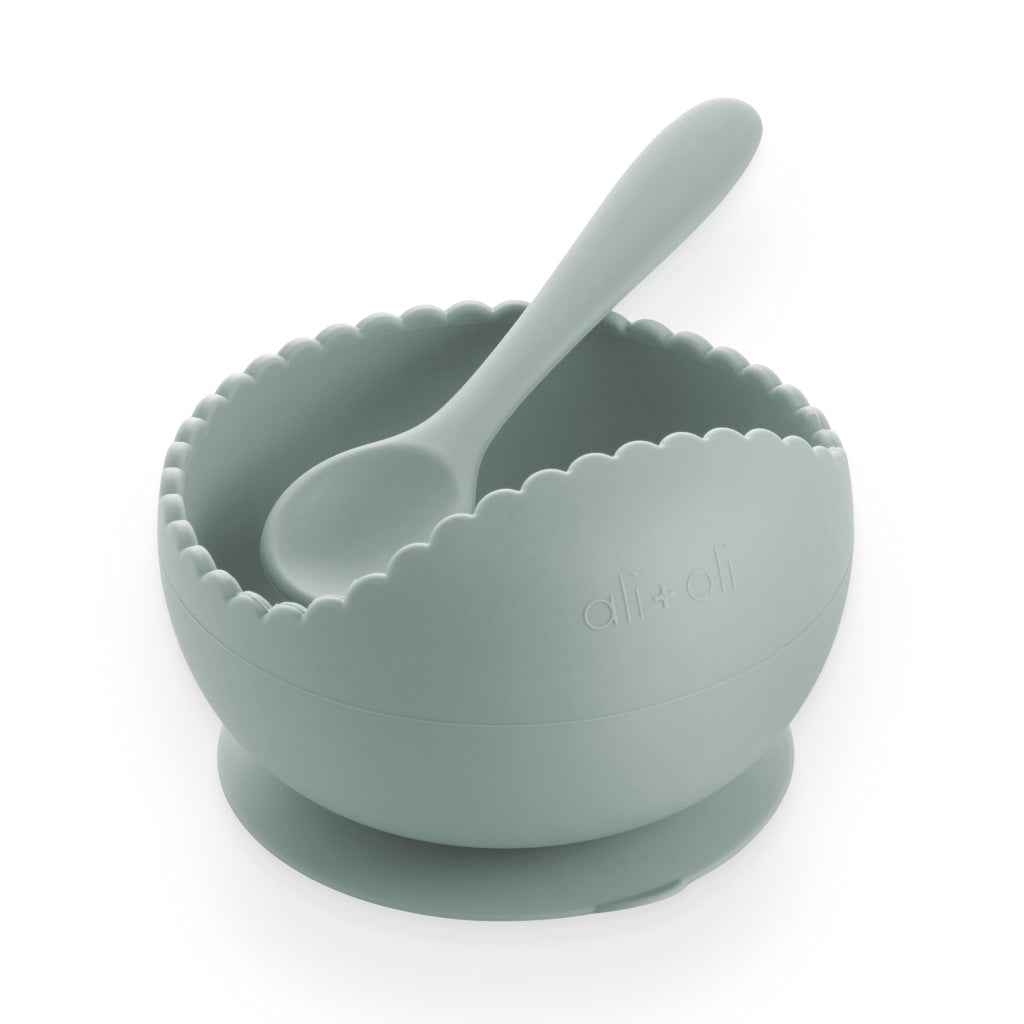 Mint Wavy Suction Bowl & Spoon Set